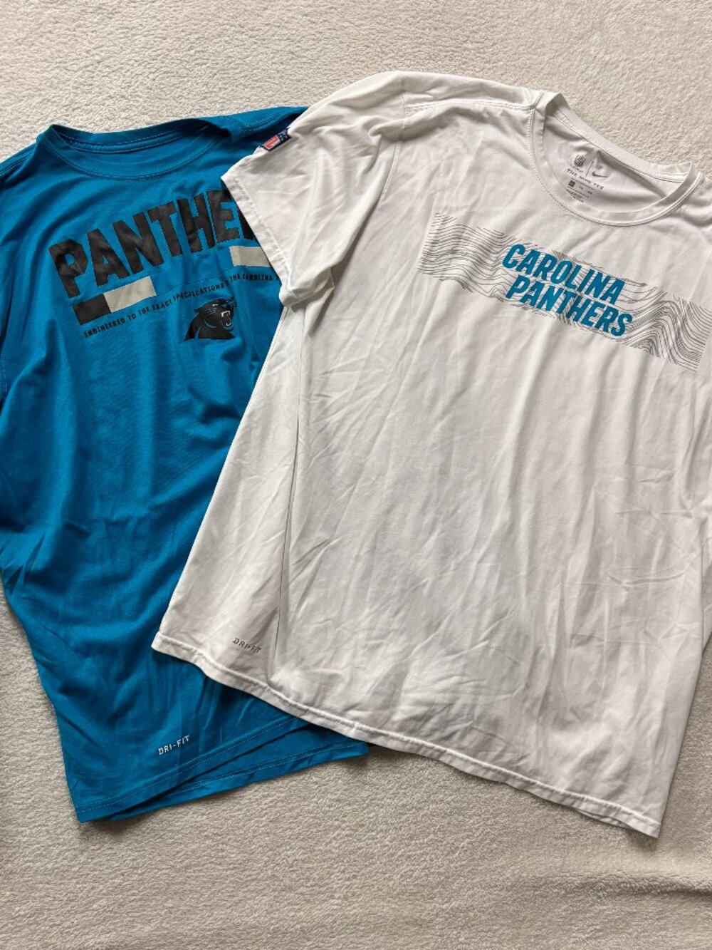 Nike Carolina Panthers Shirt Lot 2 XXL Mens White Short Sleeve Blue Long Sleeve